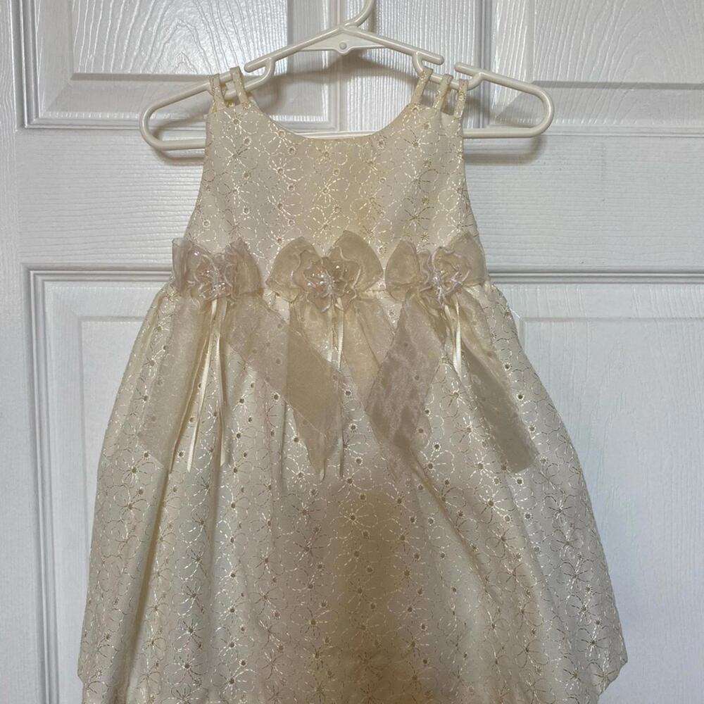 Bonnie Baby Cream and Gold Pleated Sundress